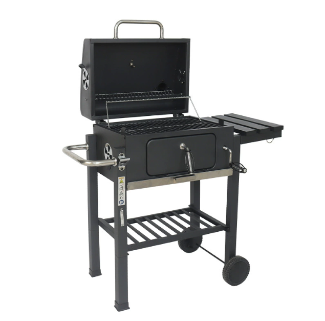 Premium Large Outdoor Charcoal BBQ Grill Cart With Foldable Side-Shelf Barbecue Stove Burner