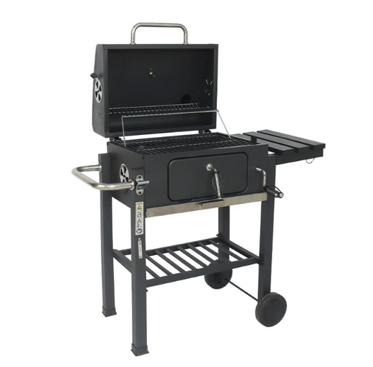 Premium Large Outdoor Charcoal BBQ Grill Cart With Foldable Side-Shelf Barbecue Stove Burner