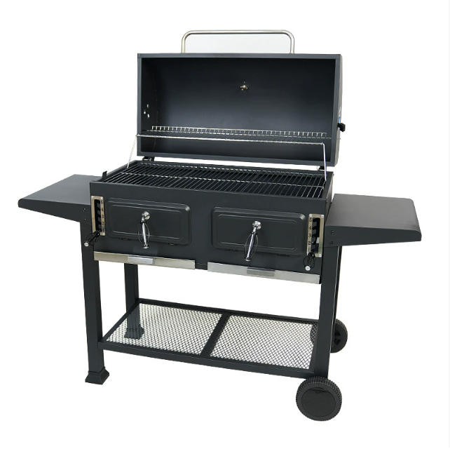 Extra Large Baking Space 2 Adjustable Charcoal Tray Outdoor Portable Charcoal Grill With Double Side-Shelf For Backyard Patio Camping Picnic Barbecue Stove