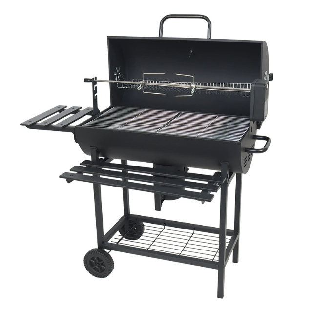 Portable Outdoor Barrel Charcoal Grill With Side Table For Backyard Patio Park Camping Picnic Automatic BBQ Stoves