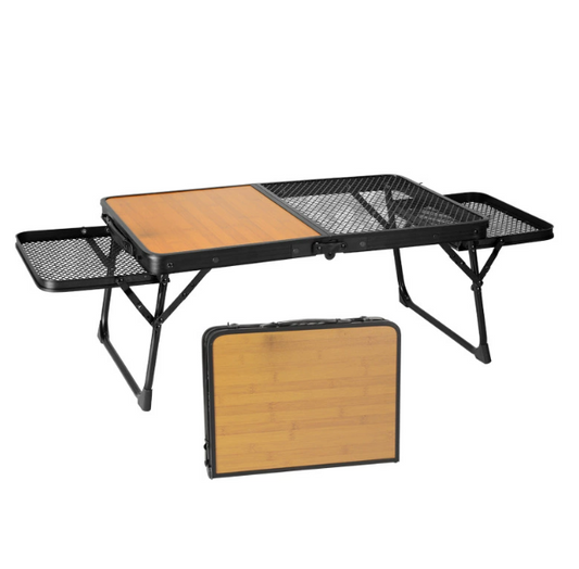 Outdoor Multifunctional IGT Wooden Folding Table With 2 Wing Panel Camping Metal Wood Table