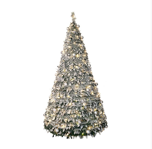 1.5M-2.1M Flocked Folding Pop-Up Christmas Tree With LED Lights Flocking Christmas Tree With Decorations