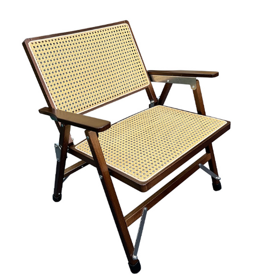 High Quality PE Wickerwork Solid Wood Folding Chair Oak Wooden  Foldable Chairs